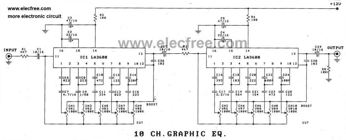 10 Band Equalizer Circuit Diagram - 10 Channels Graphic Equalizer - 10 Band Equalizer Circuit Diagram