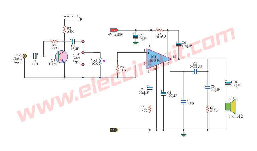 810 Ic Circuit Diagram - Power Amp 6w With Ic Tba810 - 810 Ic Circuit Diagram