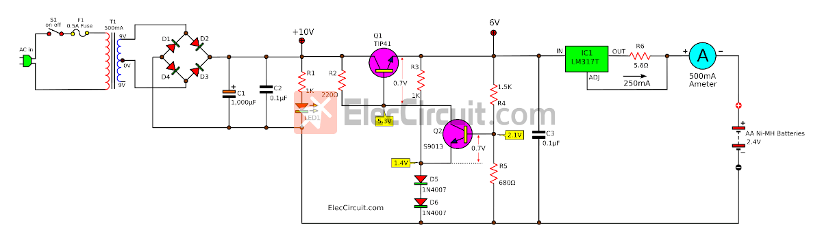 Universal nicd and nimh battery charger using LM317T