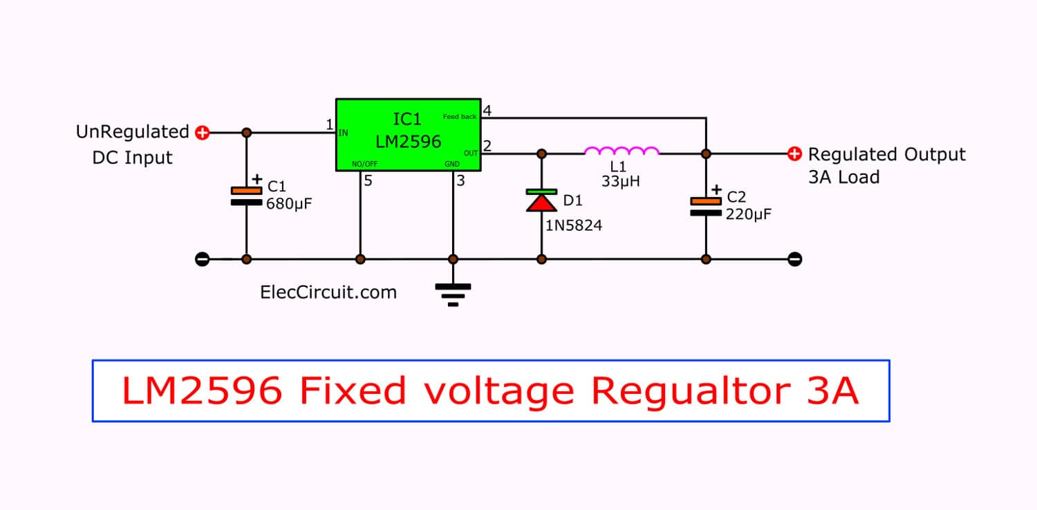 Regulator switching DC to DC step down Voltage with LM2596 Electronic projects circuits