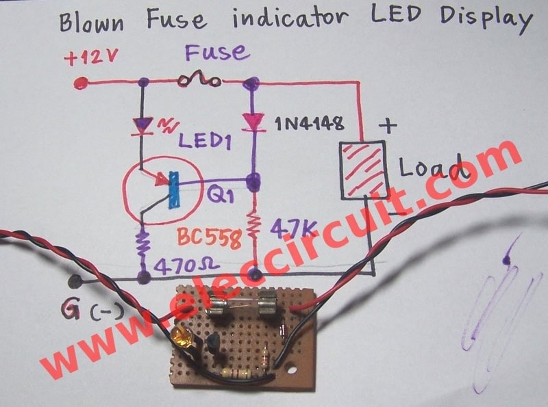Blown Fuse indicator circuit with LED Display
