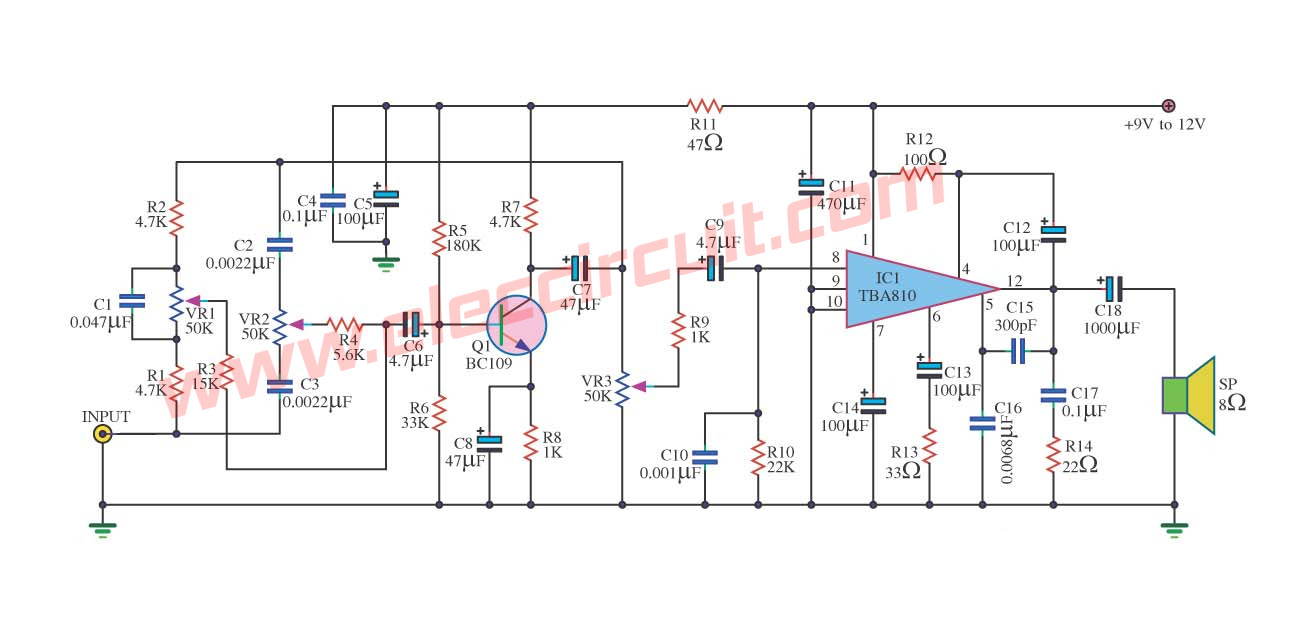 Audio Kit 810 Circuit Diagram -    The Circuit Of Power Amp 7w With Ic Tba810 - Audio Kit 810 Circuit Diagram