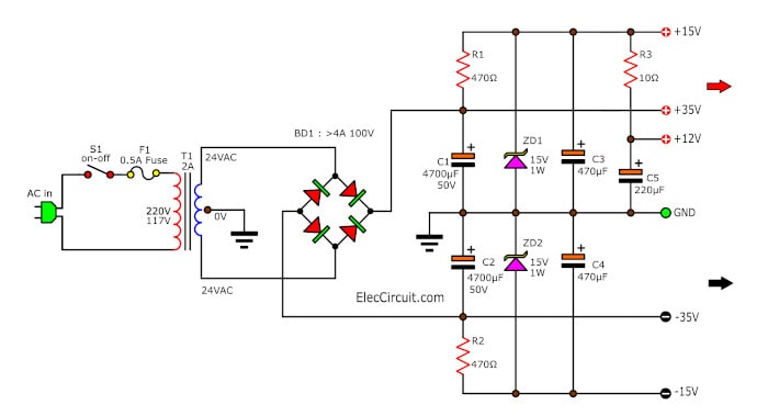 Circuit Simple Power Supply Regulator 12v 15v 30v By Zener Diode