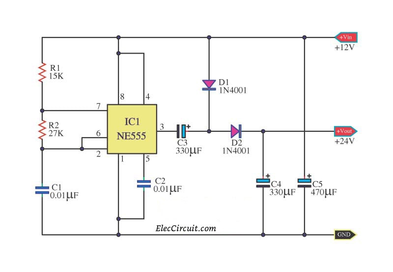 Doubler voltage 12vdc to 24vdc with NE555