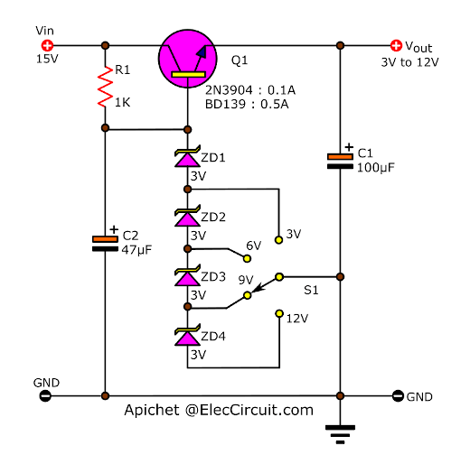 Simple step down dc converter multi voltage Electronic projects circuits