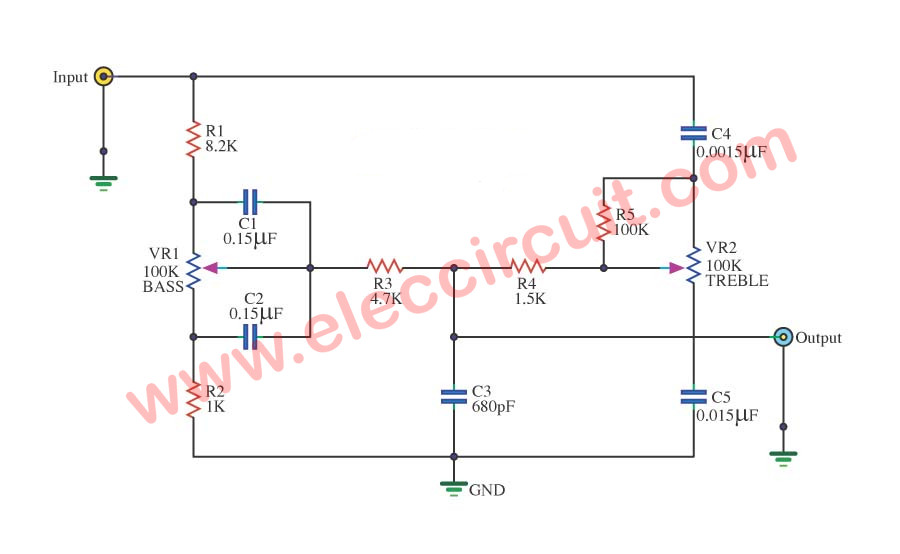 Passive tone control circuit – Electronic projects circuits
