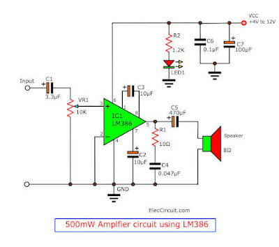 Amplifier 500 mW with ic LM386N