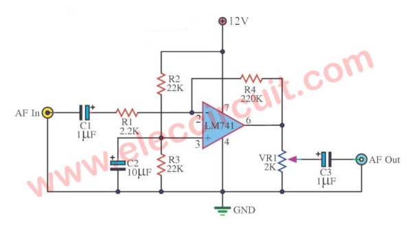 Simple 741 Pre Ampli Circuit - Universal Mono Preamplifier Using Ic Lm741 - Simple 741 Pre Ampli Circuit
