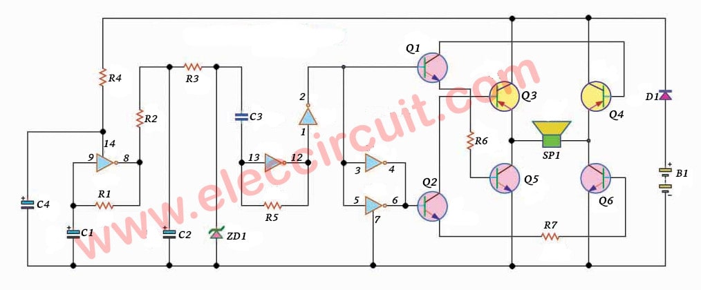 High Power Siren Circuit - Siren Sound Loudly Circuit Using Cd4046 - High Power Siren Circuit