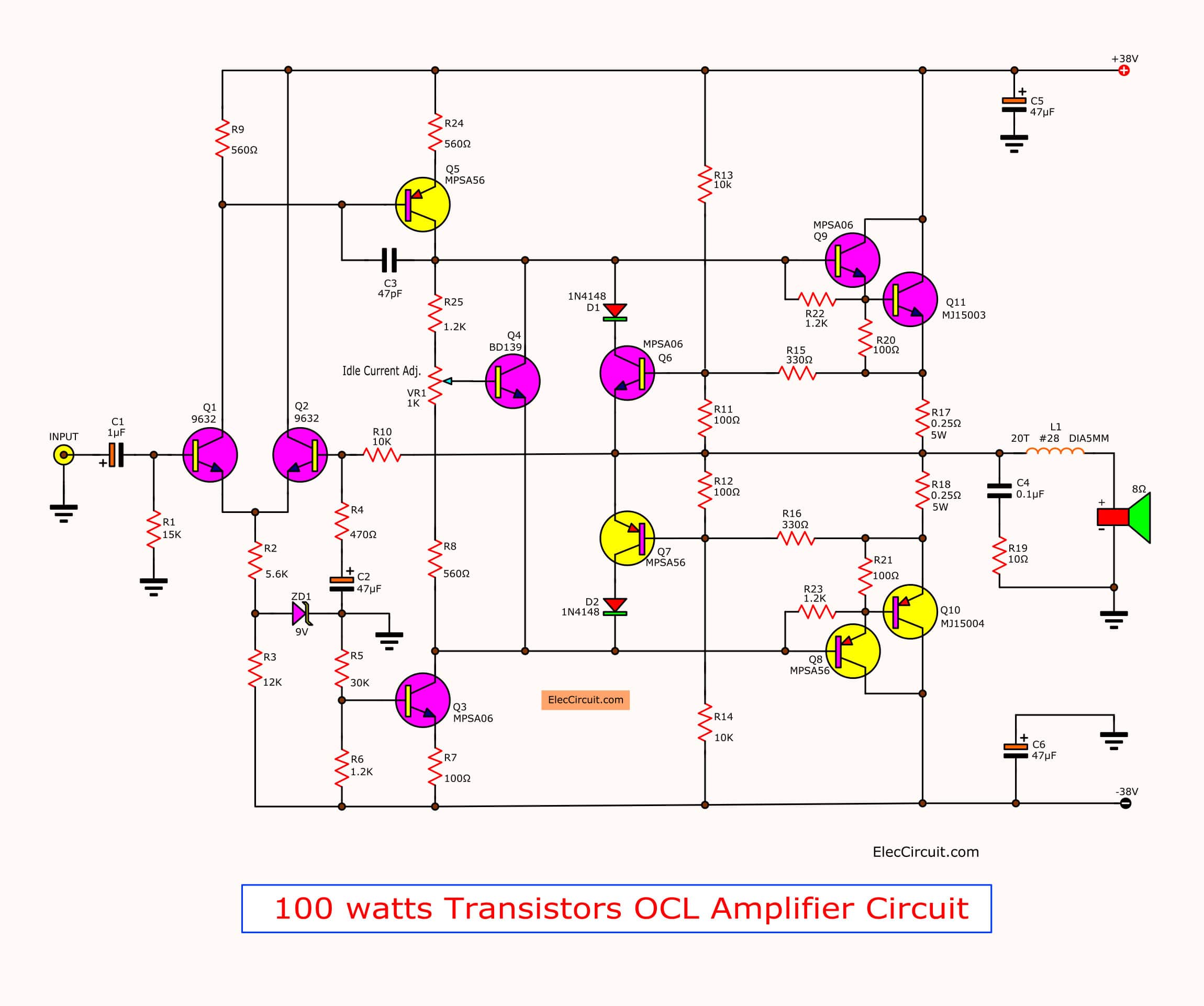 Transistors Power Amp Circuit - Circuit Of The Cheap 100 Watt Transistor Power - Transistors Power Amp Circuit