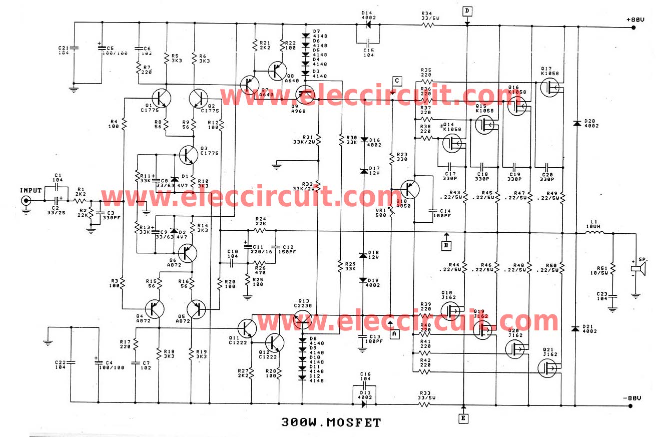 1000 Watts Amplifier Circuit Diagram - Watt Mosfet Amplifier For Professionals - 1000 Watts Amplifier Circuit Diagram