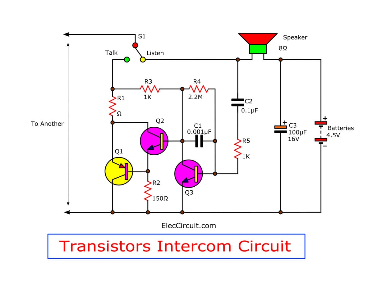 Intercom Circuit Diagram Lm386 - Simple Interusing Tree Transistors - Intercom Circuit Diagram Lm386