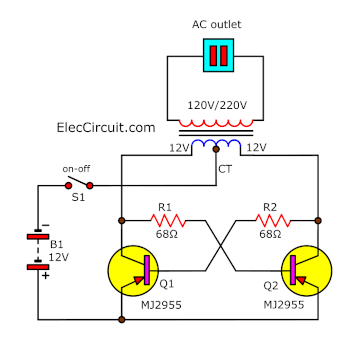 Simple Inverter Circuit Diagram - Very Simple 50 Watt Inverter Using Mj2955 - Simple Inverter Circuit Diagram