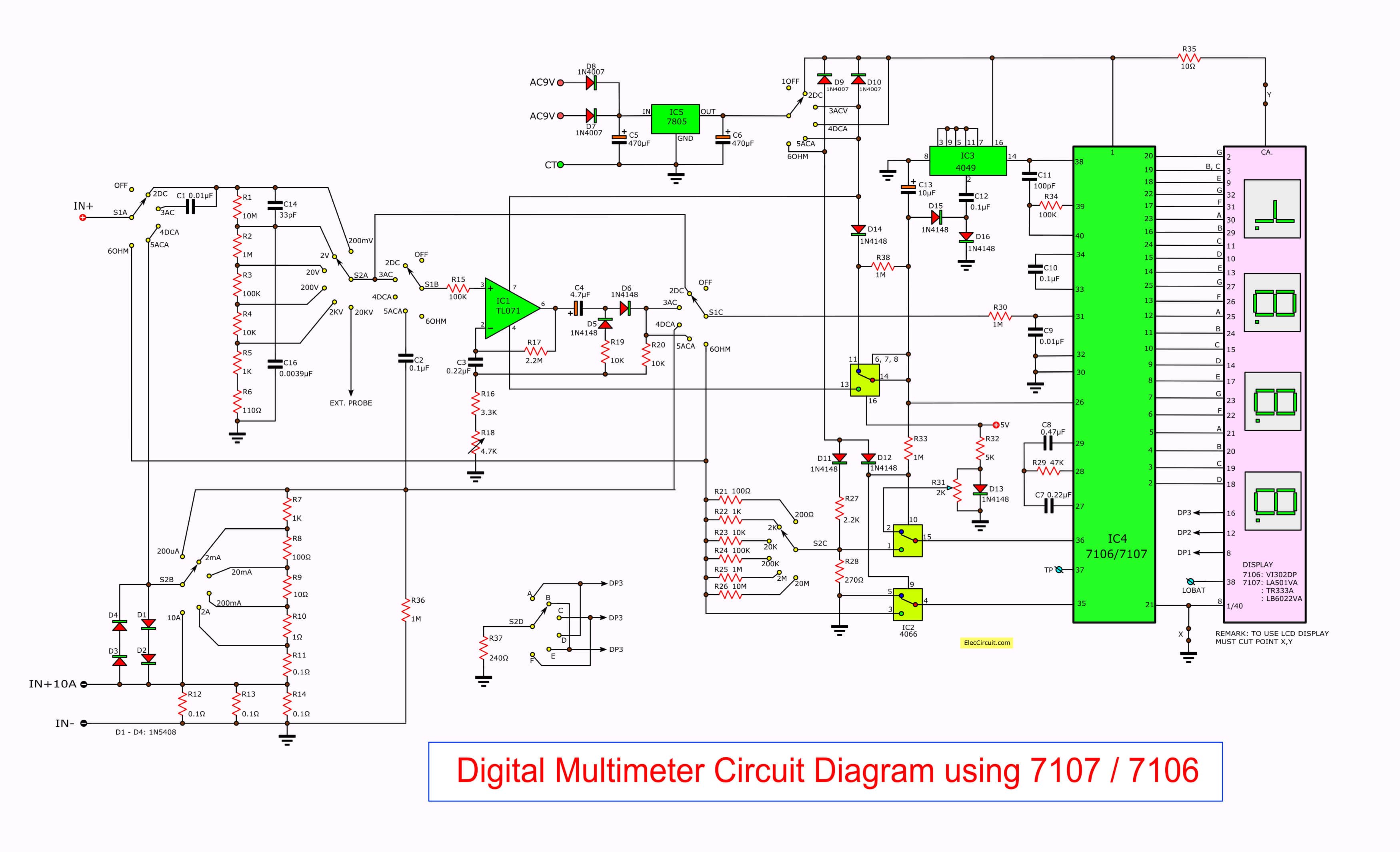 Digital multimeter circuit using ICL7107