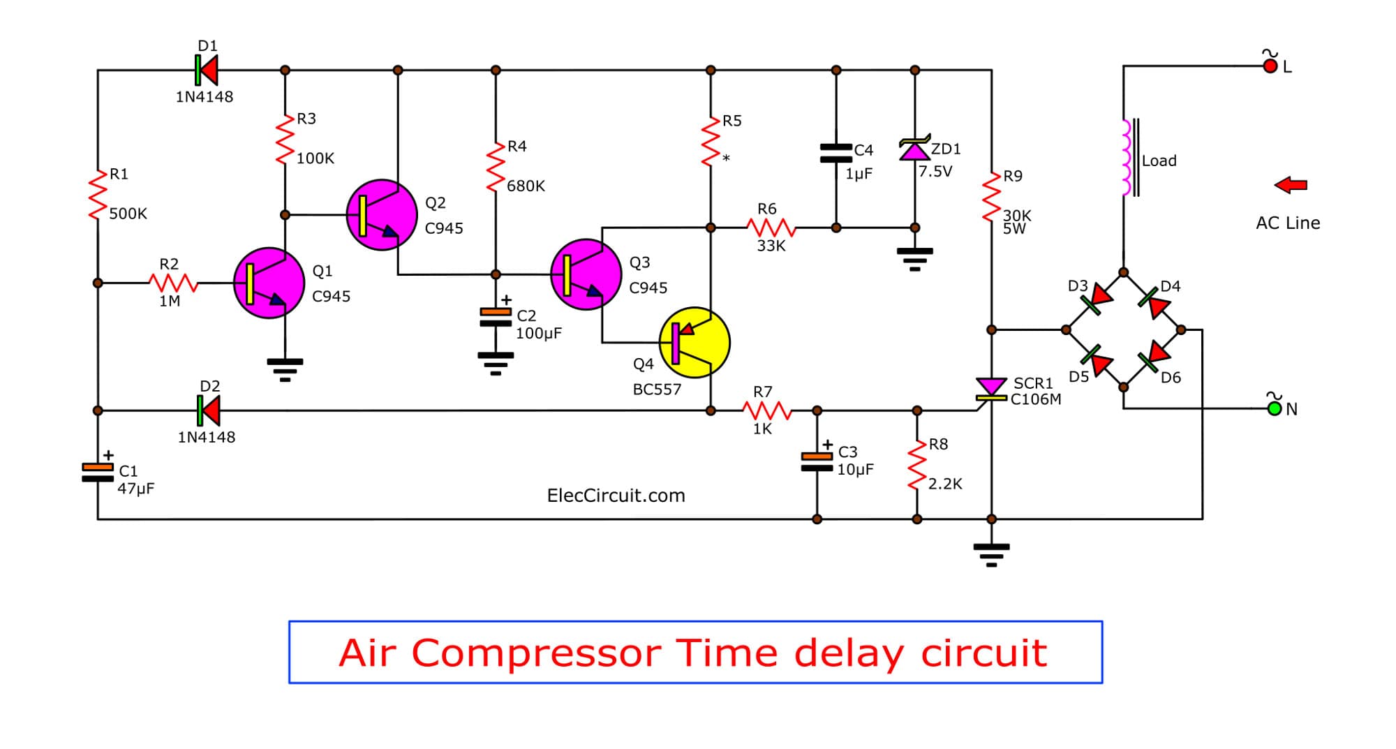 Schematic diagram of air compressor time delay