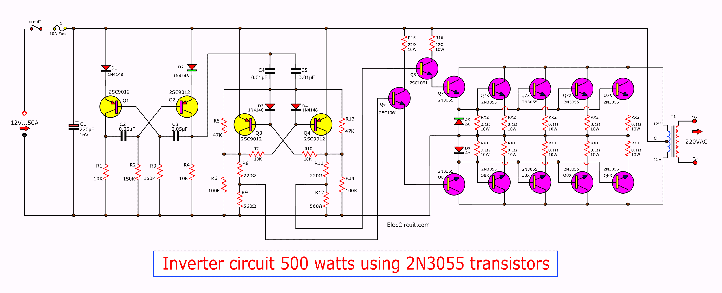 Inverter circuit 500w 12V to 220V ElecCircuit com Inverter circuit 500w 12V to 220V ElecCircuit com