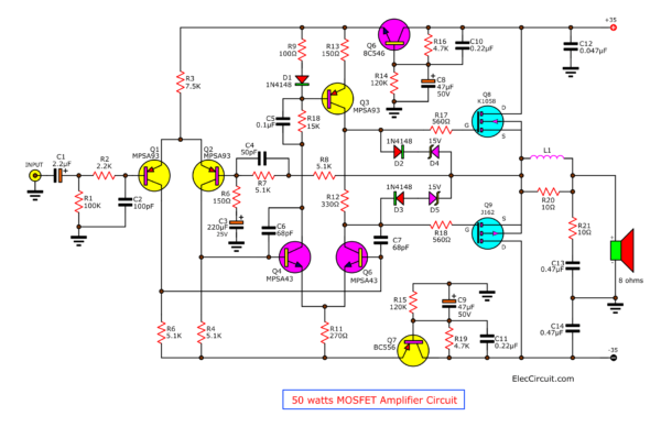 50W MOSFET amplifier circuit