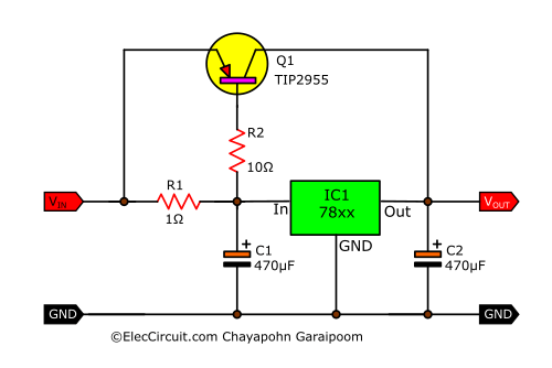 Boosting Regulator Current for IC 78xx by MJ2955