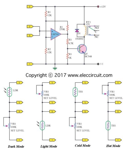 Opto Thermo control relay switch using 741