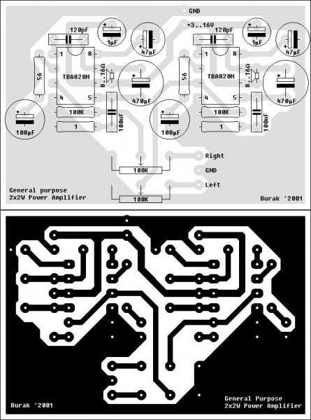 PCB-of-power-amplifier-mini-2w+2w-by-tba820m
