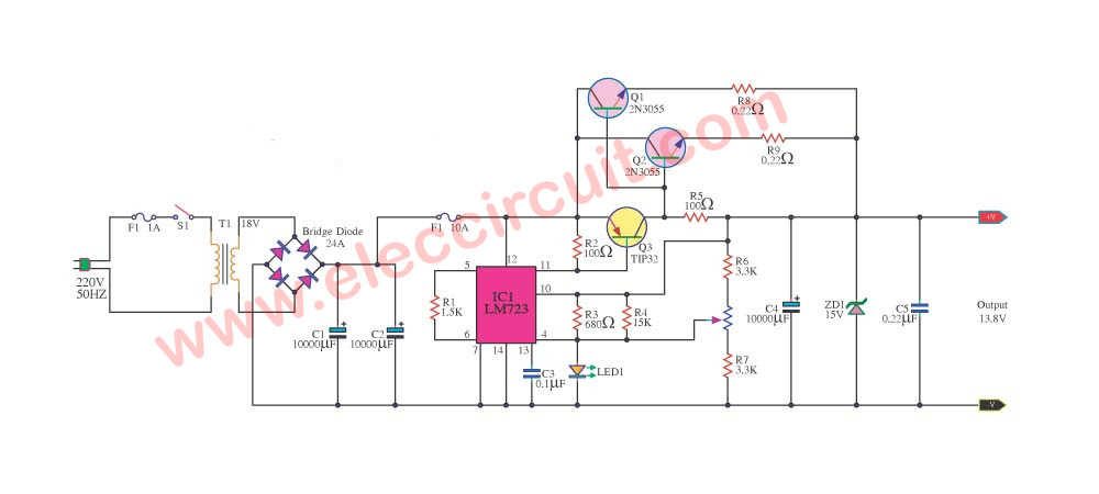 12V 10A regulated power supply circuit with PCB 