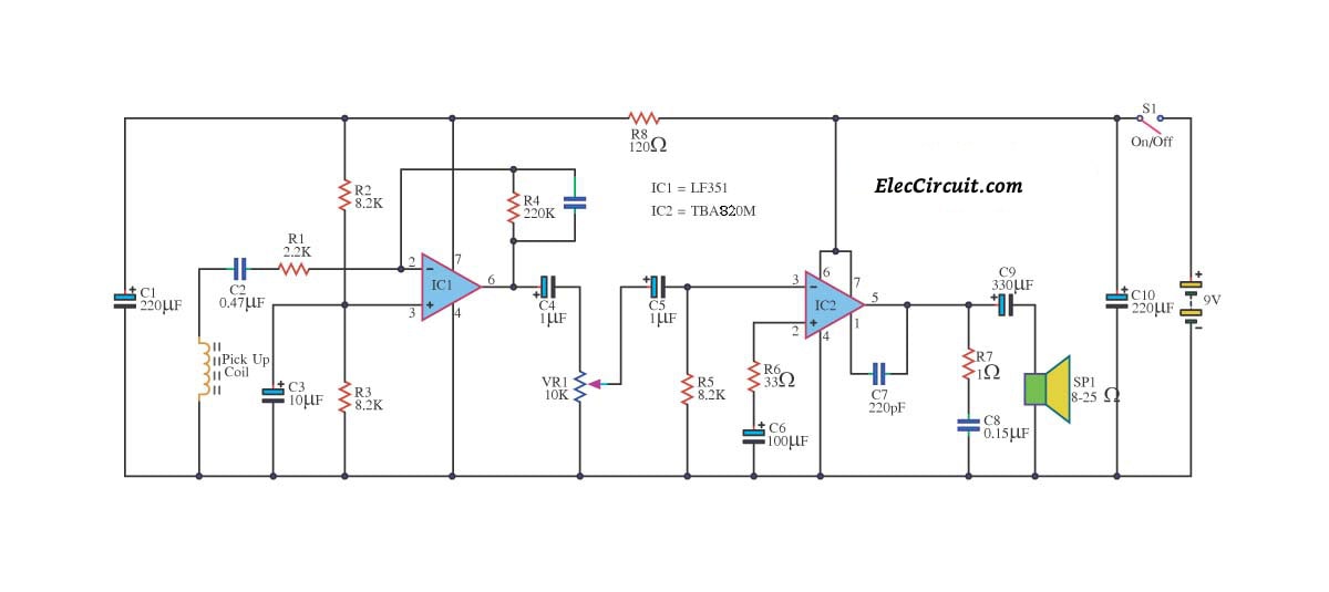 Telephone Amplifier using LF351+TBA820M