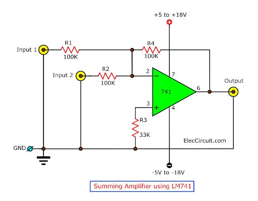 Summing Amplifier using LM741