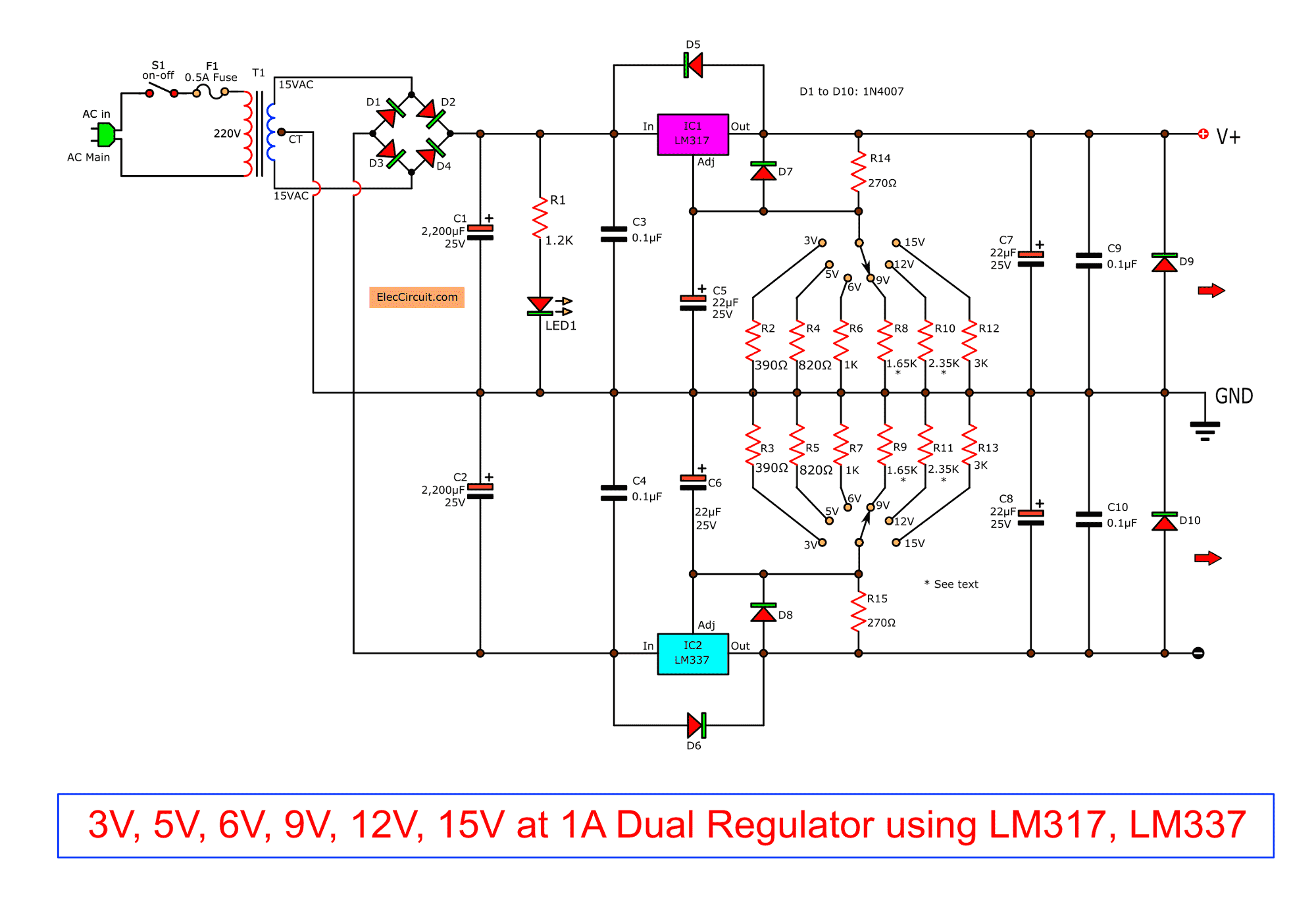 Adjustable AC to DC power supply 220V to 12V 3V 5V 6V 9V 12V 15V