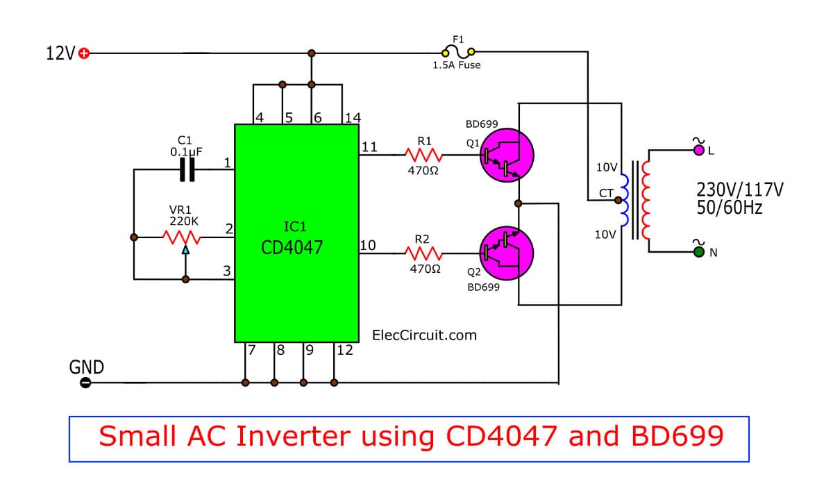 Small AC inverter using CD4047