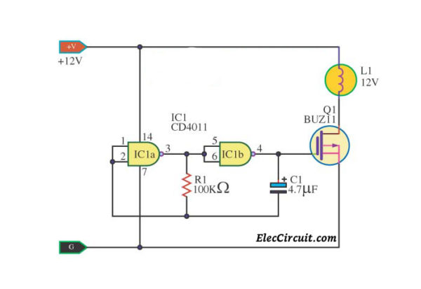 Lamp flasher using CD4011 and MOSFET