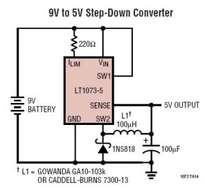 5VDC Switching regulator from 9V battery by LT1073-5