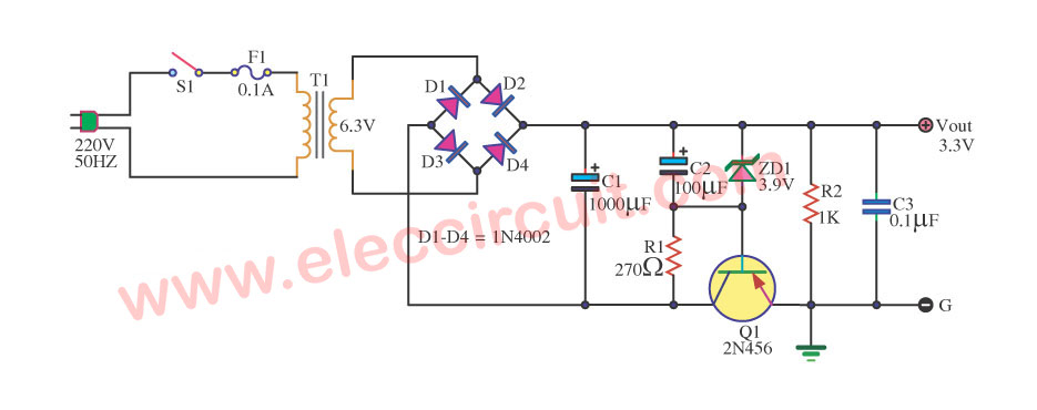 Easy Power Supply Regulator 3.3V 1A with PNP Transistor