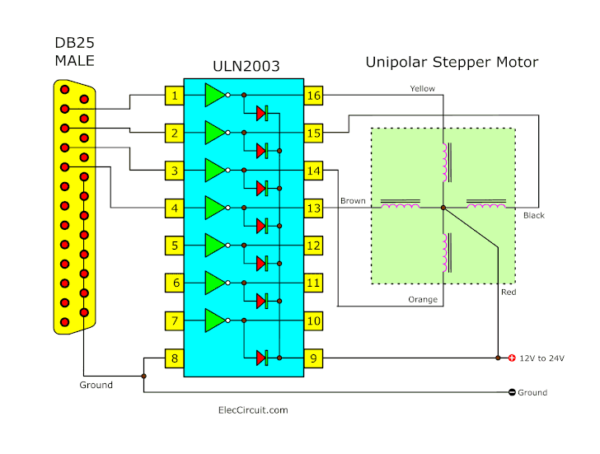 ULN2003 Stepper motor driver using parallel port