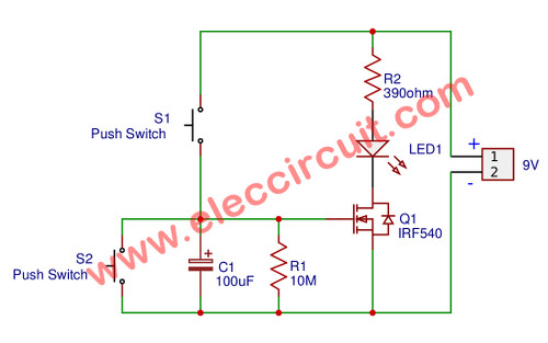 OFF-delay MOSFET with LED load