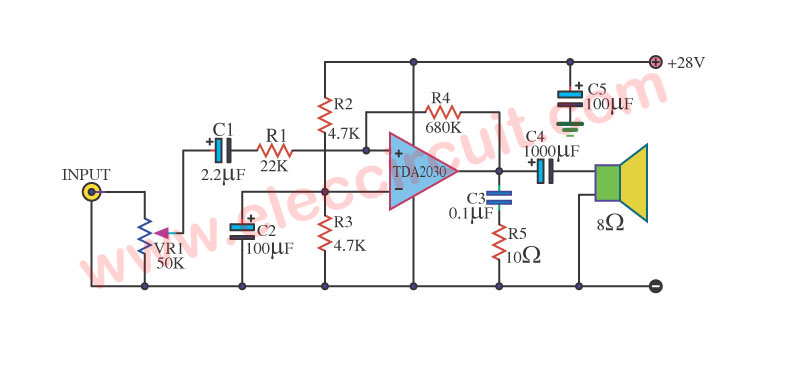 Multi-purpose Amplifier using TDA2030 Circuit