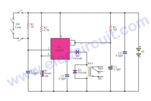 Car Burglar Alarm Timer Delay Using NE556 | ElecCircuit.com