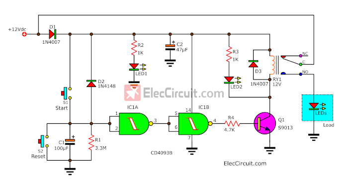 Power off delay timer using CD4093