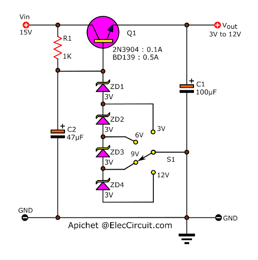 Simple step down dc converter multi voltage – Electronic projects circuits