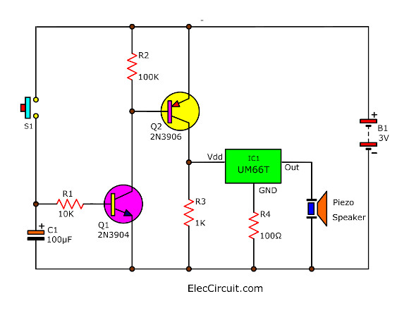 Musical doorbell Buzzer Sound using UM66T