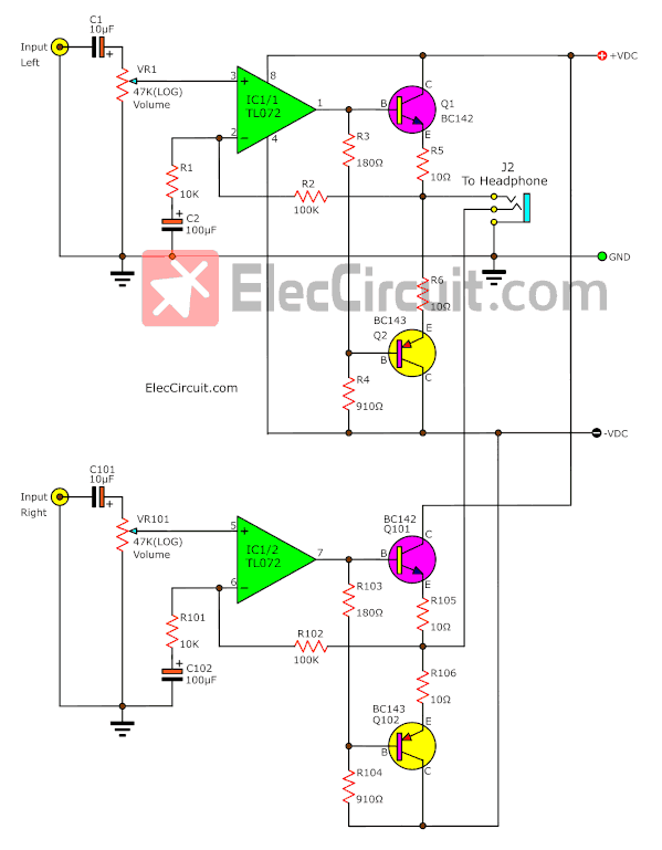 3 Transistor Headphone Amplifier Circuit | Class AB ...