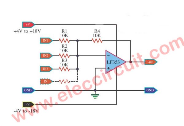 FET-Op-Amp-Microphone-Mixer-using-LF353