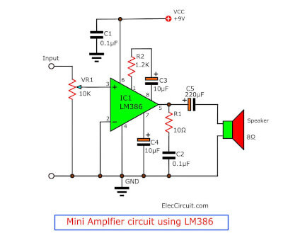 LM386 audio  amplifier  circuit  with PCB