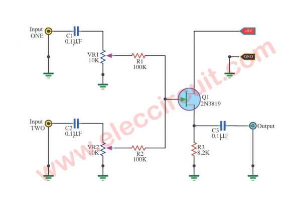 4 Simple Audio Mixer Circuits diagram using FET and ICs | ElecCircuit.com