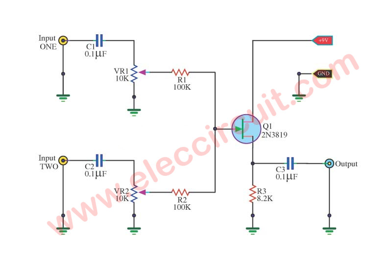 4 Simple Audio Mixer Circuits Diagram