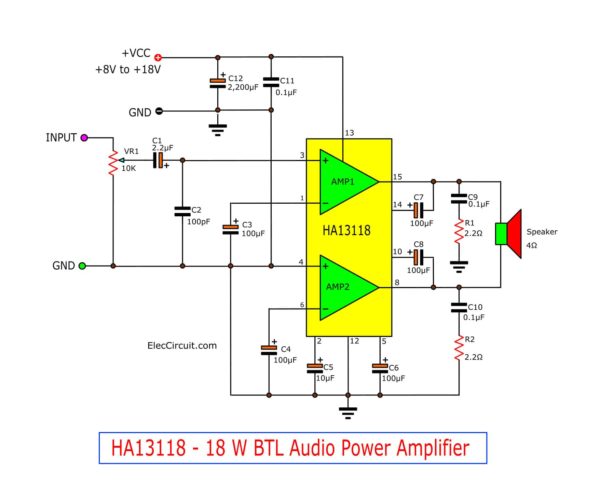 HA13118 18W Bridge Amplifier circuit