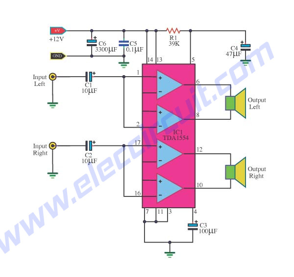 22W+22W Stereo Power Amplifier with Single Chip IC using TDA1554