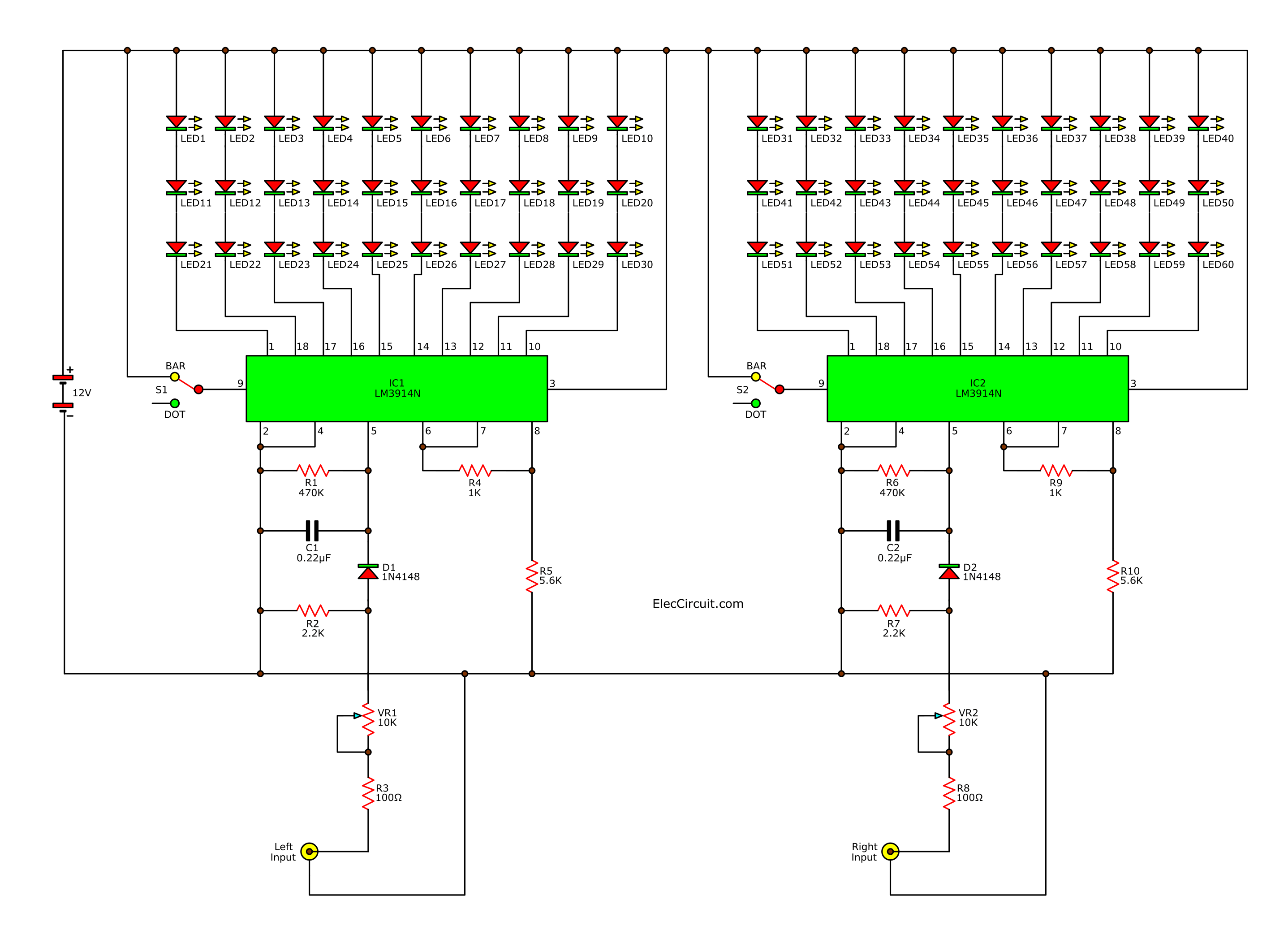LM3914 VU Meter circuit | ElecCircuit.com