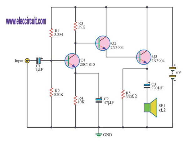 Three transistors Amplifier circuits