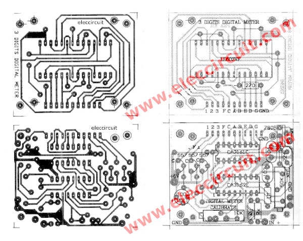 PCB layout of Cheap Digital Voltmeter using CA3162 CA3161