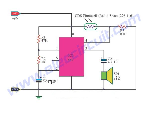 Light Detector Circuits using IC-555-timer